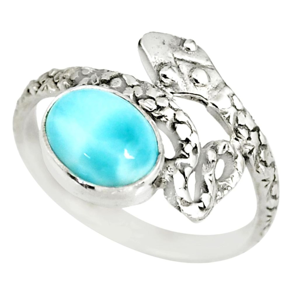 3.26cts natural blue larimar 925 sterling silver snake ring size 9 r82555