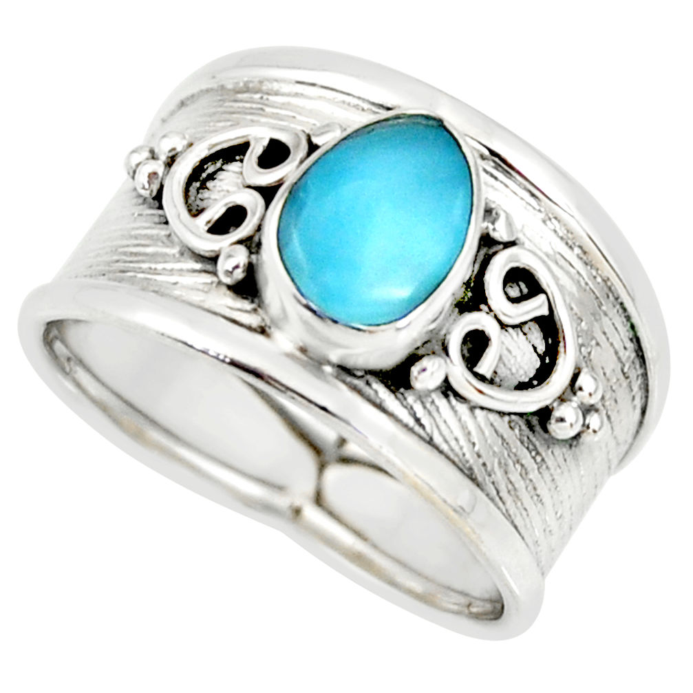 2.12cts natural blue larimar 925 sterling silver solitaire ring size 7.5 r34466