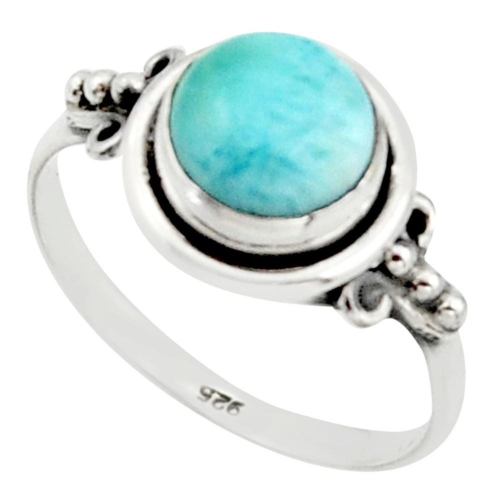 3.29cts natural blue larimar 925 sterling silver solitaire ring size 8.5 r41362