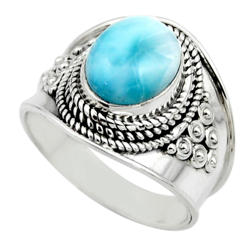 4.38cts natural blue larimar 925 sterling silver solitaire ring size 7.5 r52205