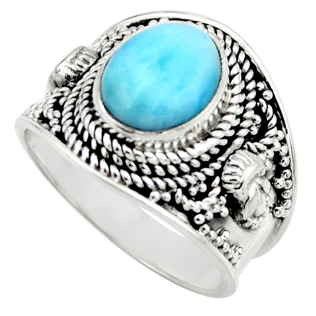 4.21cts natural blue larimar 925 sterling silver solitaire ring size 7.5 r52209