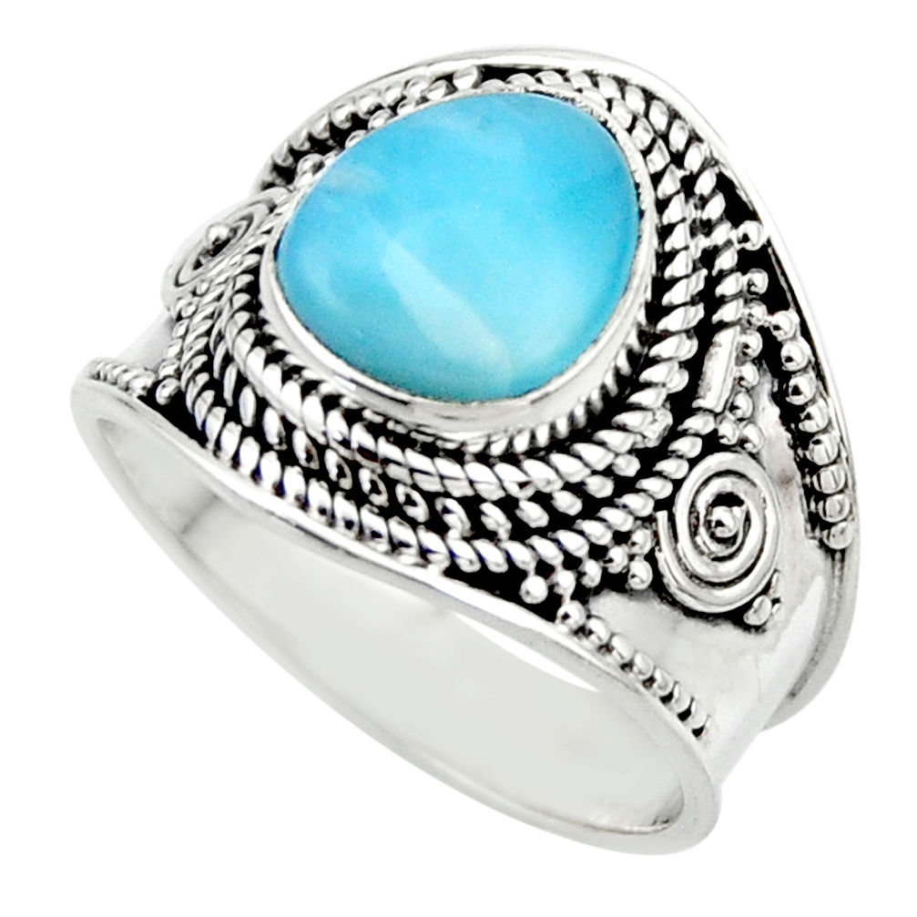 4.21cts natural blue larimar 925 sterling silver solitaire ring size 7.5 r52231