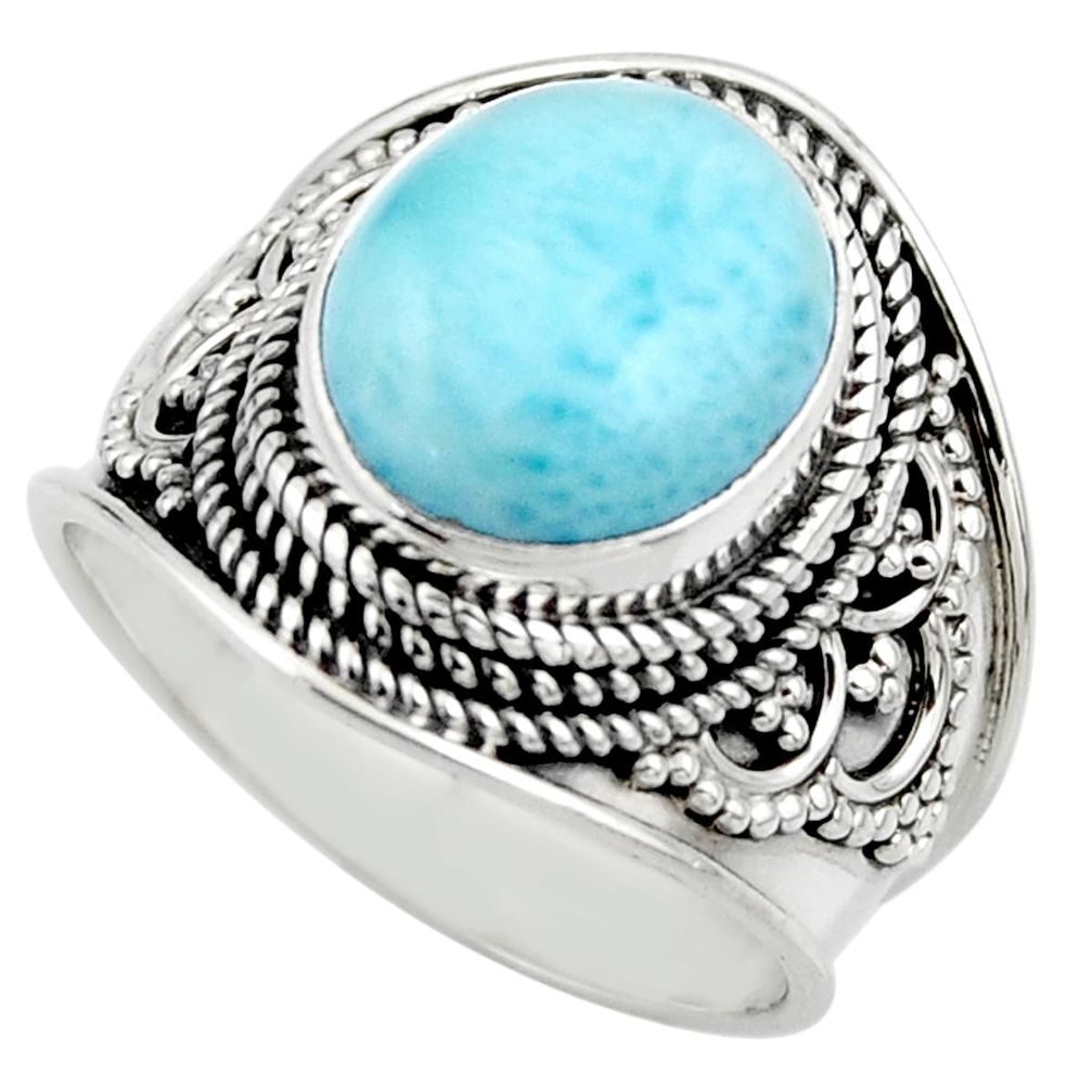 5.18cts natural blue larimar 925 sterling silver solitaire ring size 7.5 r52237