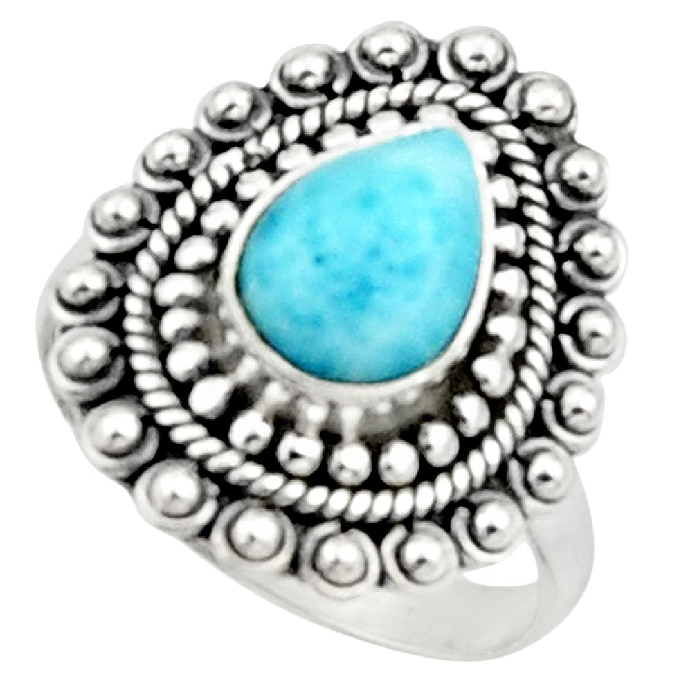 3.01cts natural blue larimar 925 sterling silver solitaire ring size 7.5 r52402