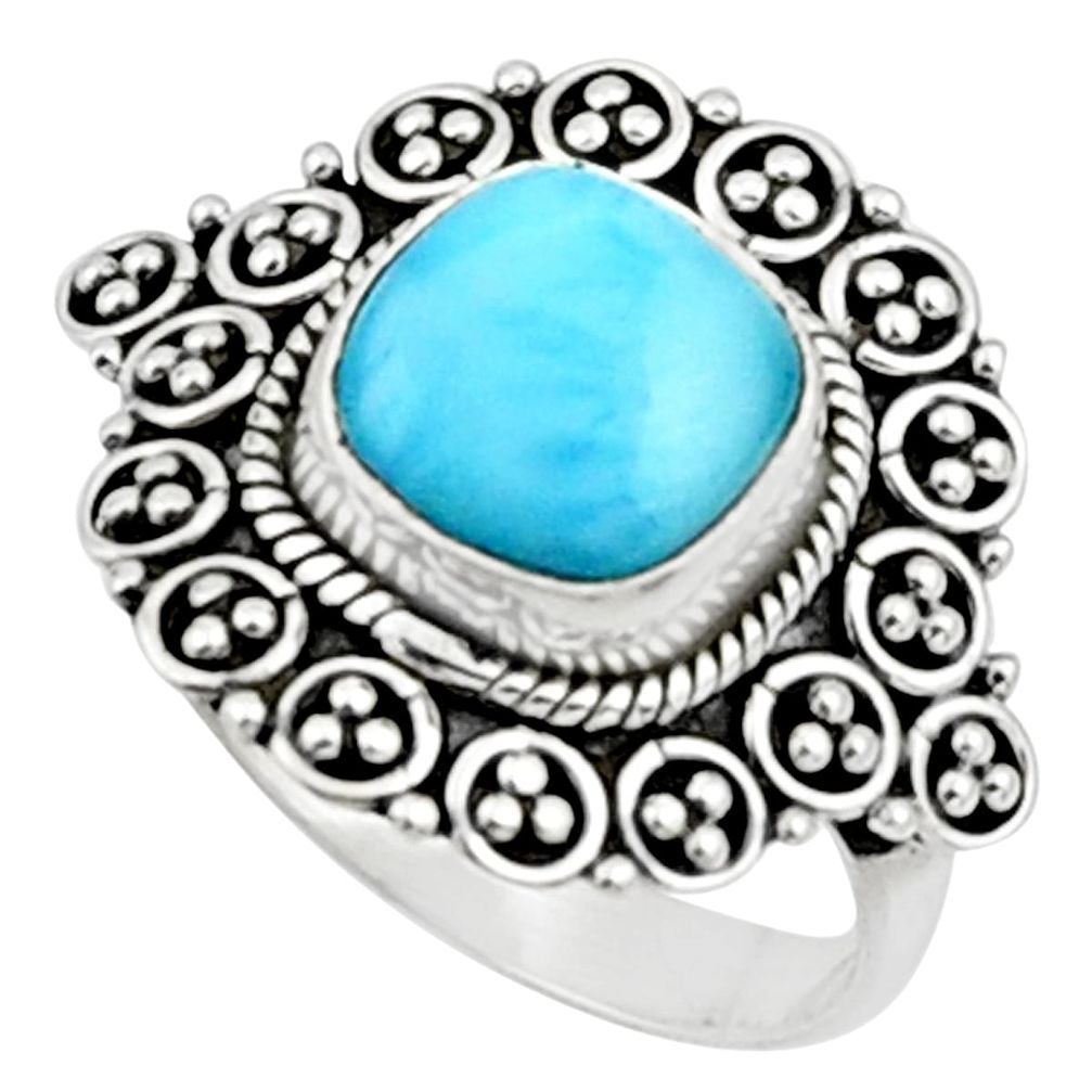 5.08cts natural blue larimar 925 sterling silver solitaire ring size 7.5 r52416