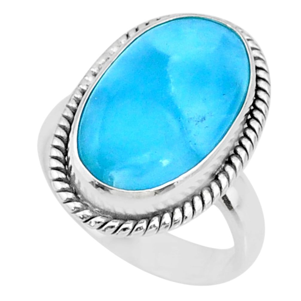 8.83cts natural blue larimar 925 sterling silver solitaire ring size 6.5 r72649