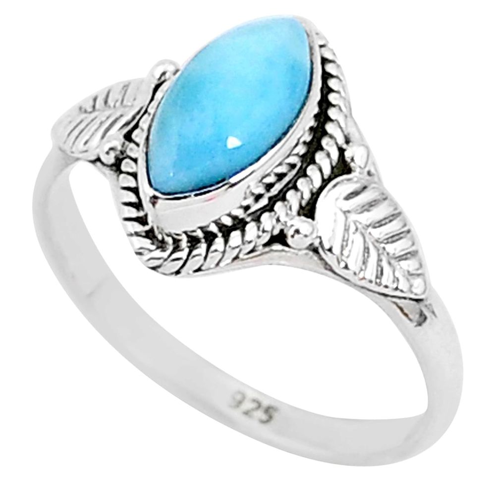 2.60cts natural blue larimar 925 sterling silver solitaire ring size 7.5 r93807