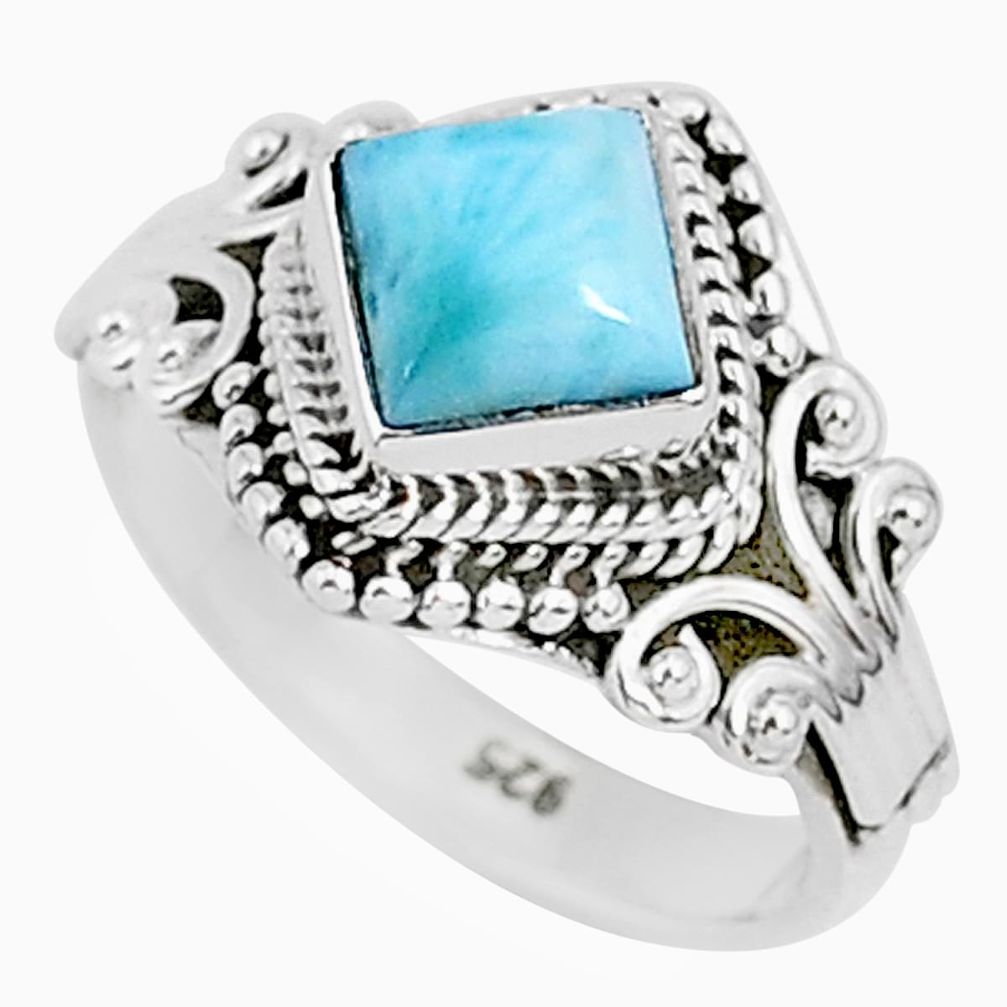 1.30cts natural blue larimar 925 sterling silver solitaire ring size 5 r93825