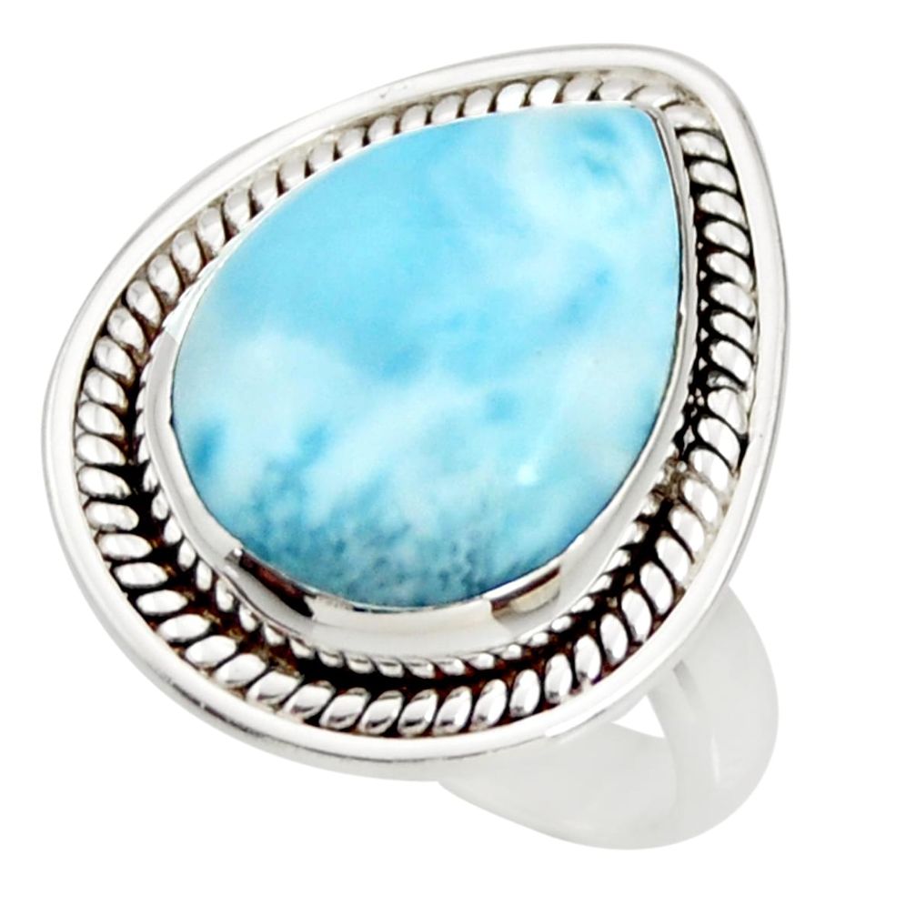 10.01cts natural blue larimar 925 sterling silver solitaire ring size 6 r26206