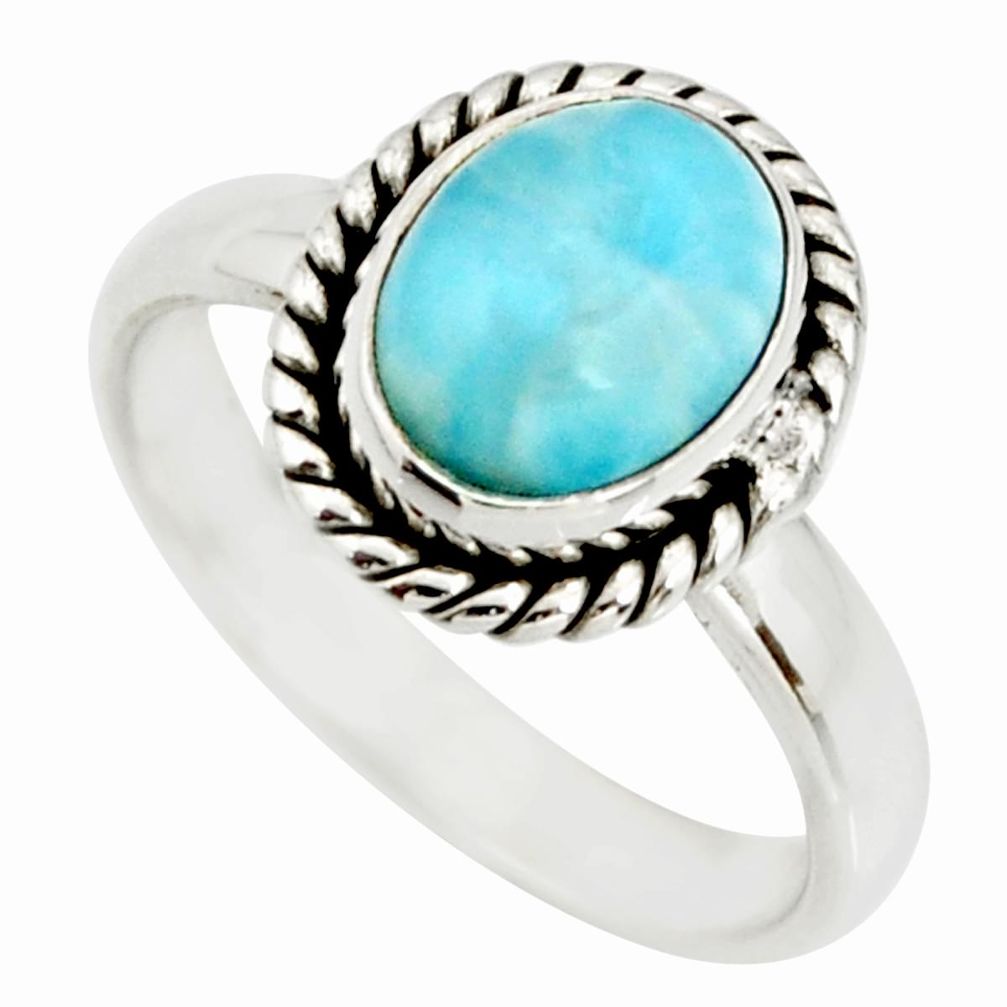 3.31cts natural blue larimar 925 sterling silver solitaire ring size 6 r26375