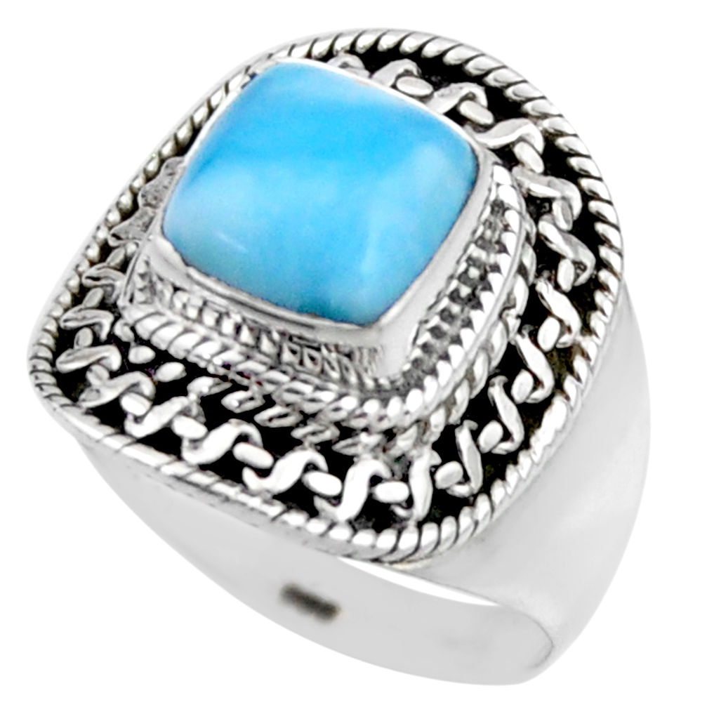 3.01cts natural blue larimar 925 sterling silver solitaire ring size 6 r53567