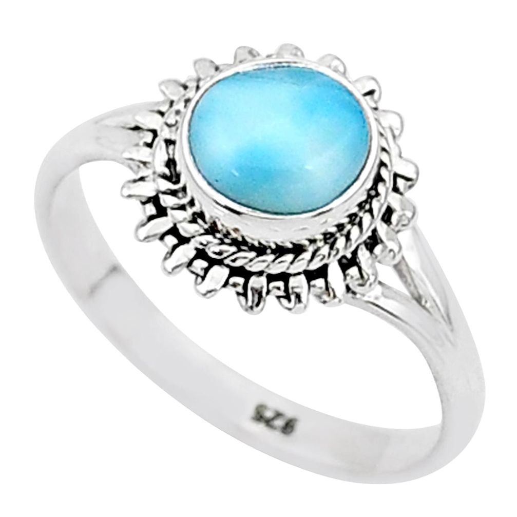 2.14cts natural blue larimar 925 sterling silver solitaire ring size 6 t4954