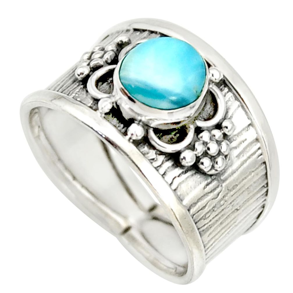 5.24cts natural blue larimar 925 sterling silver solitaire ring size 7 r34654