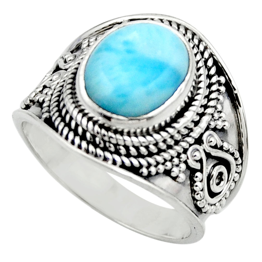 4.52cts natural blue larimar 925 sterling silver solitaire ring size 7 r52203