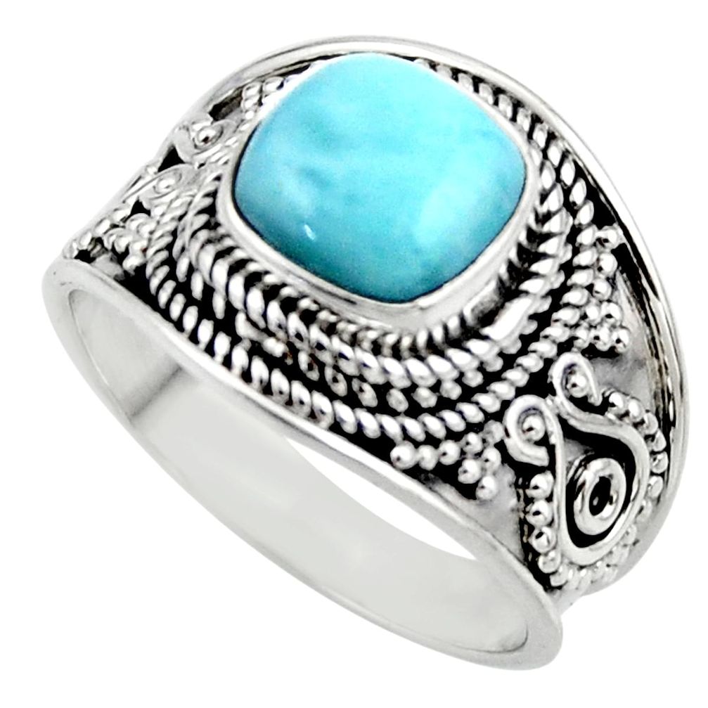 3.02cts natural blue larimar 925 sterling silver solitaire ring size 7 r52206
