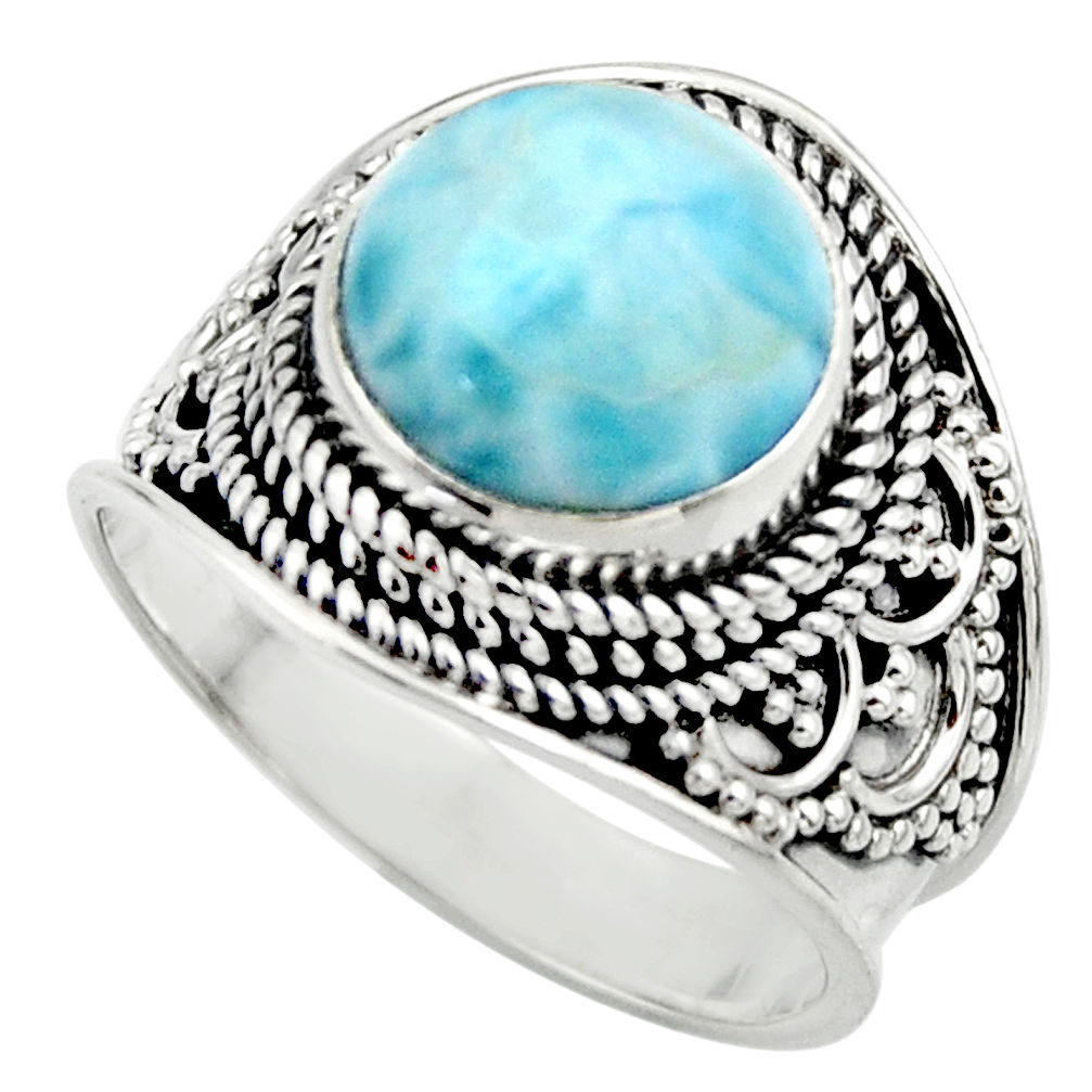 5.95cts natural blue larimar 925 sterling silver solitaire ring size 7 r52207