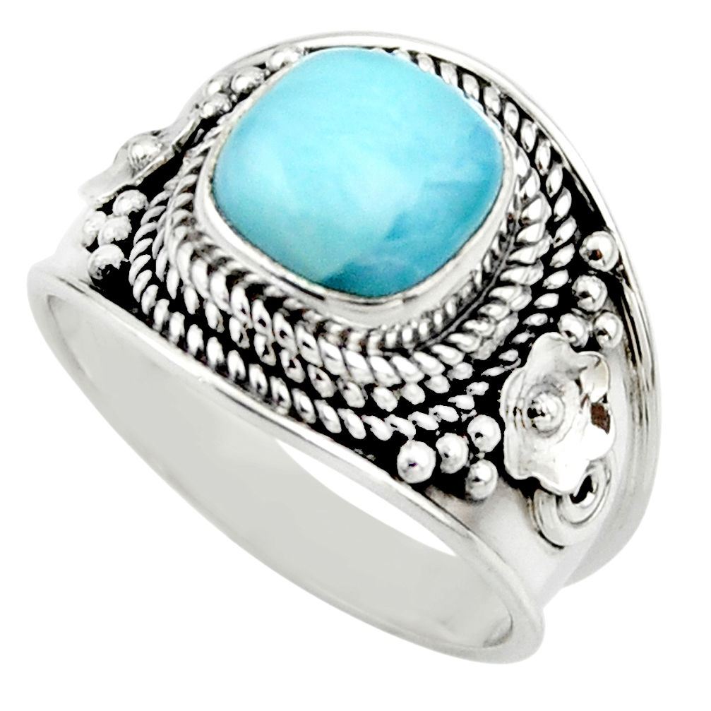3.02cts natural blue larimar 925 sterling silver solitaire ring size 7 r52215
