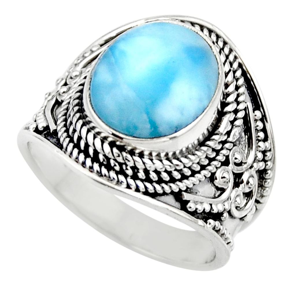 5.30cts natural blue larimar 925 sterling silver solitaire ring size 7 r52227