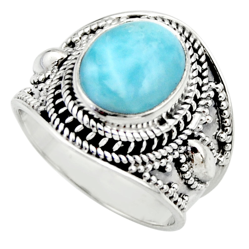 5.25cts natural blue larimar 925 sterling silver solitaire ring size 7 r52232