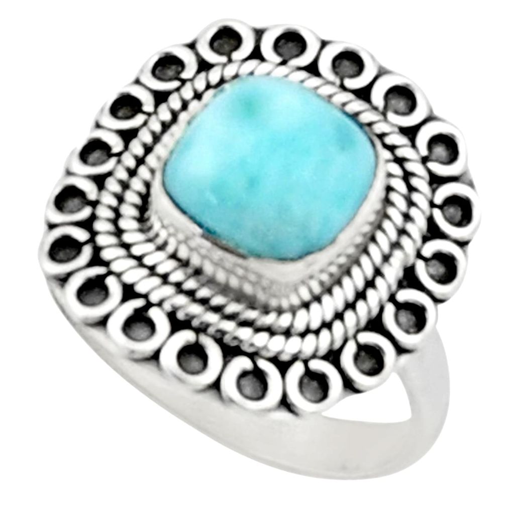 3.19cts natural blue larimar 925 sterling silver solitaire ring size 7 r52405