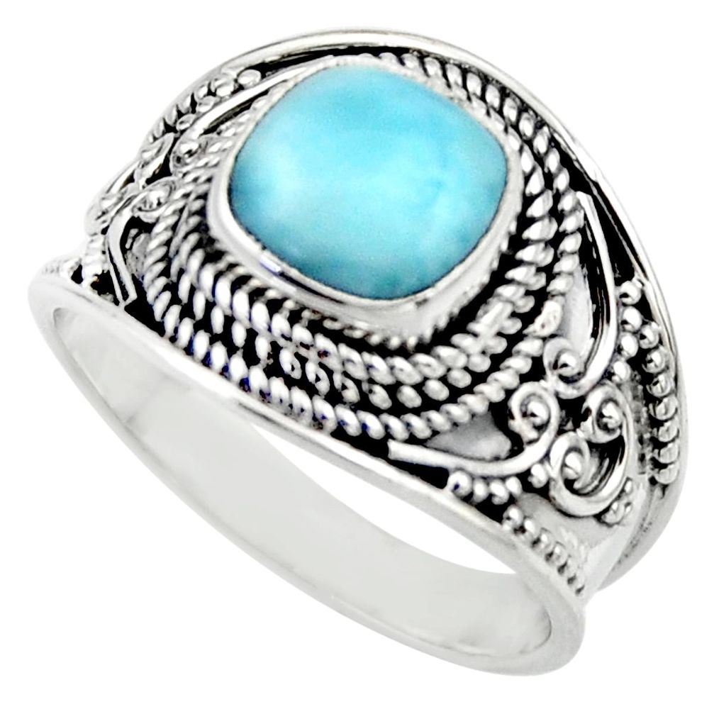 3.16cts natural blue larimar 925 sterling silver solitaire ring size 8 r52201