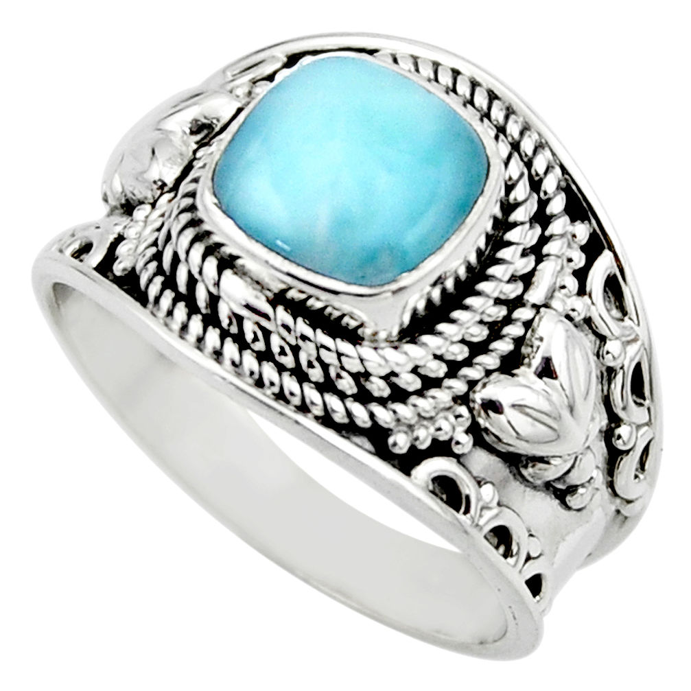 3.01cts natural blue larimar 925 sterling silver solitaire ring size 8 r52211