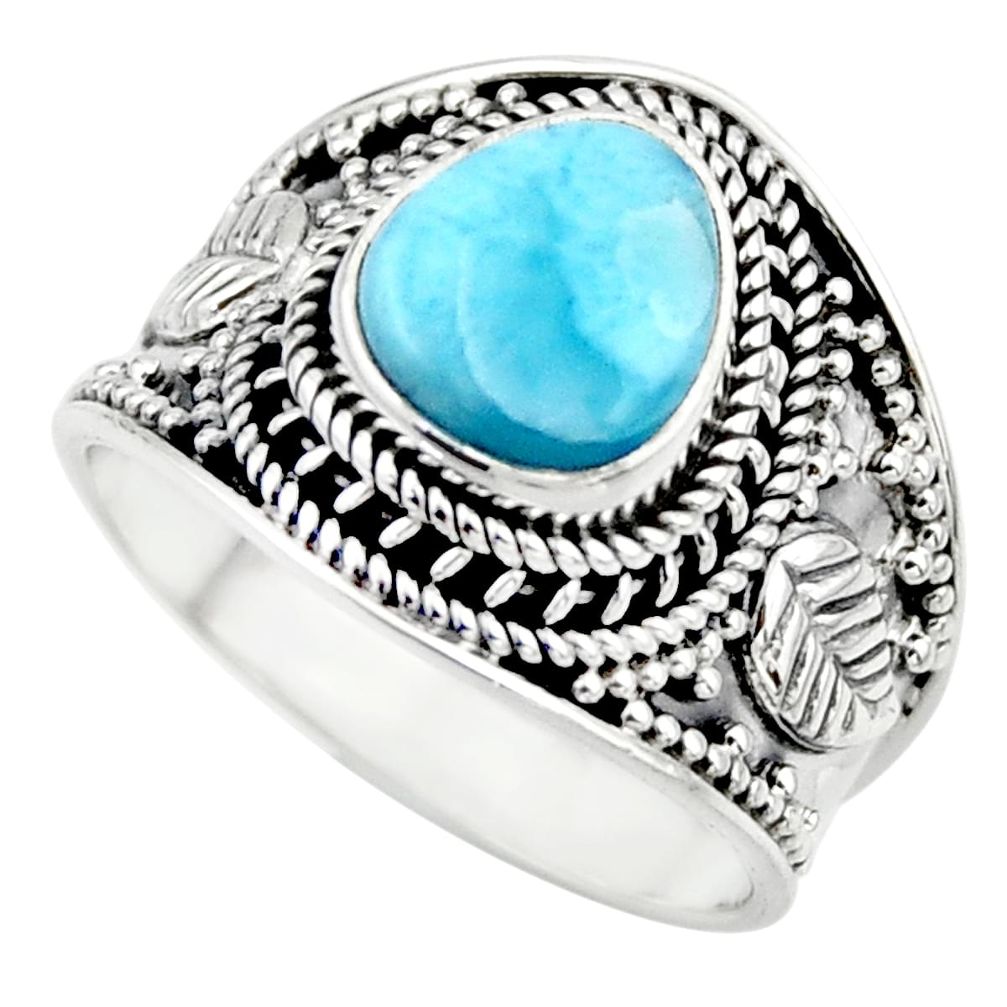 3.29cts natural blue larimar 925 sterling silver solitaire ring size 8 r52212