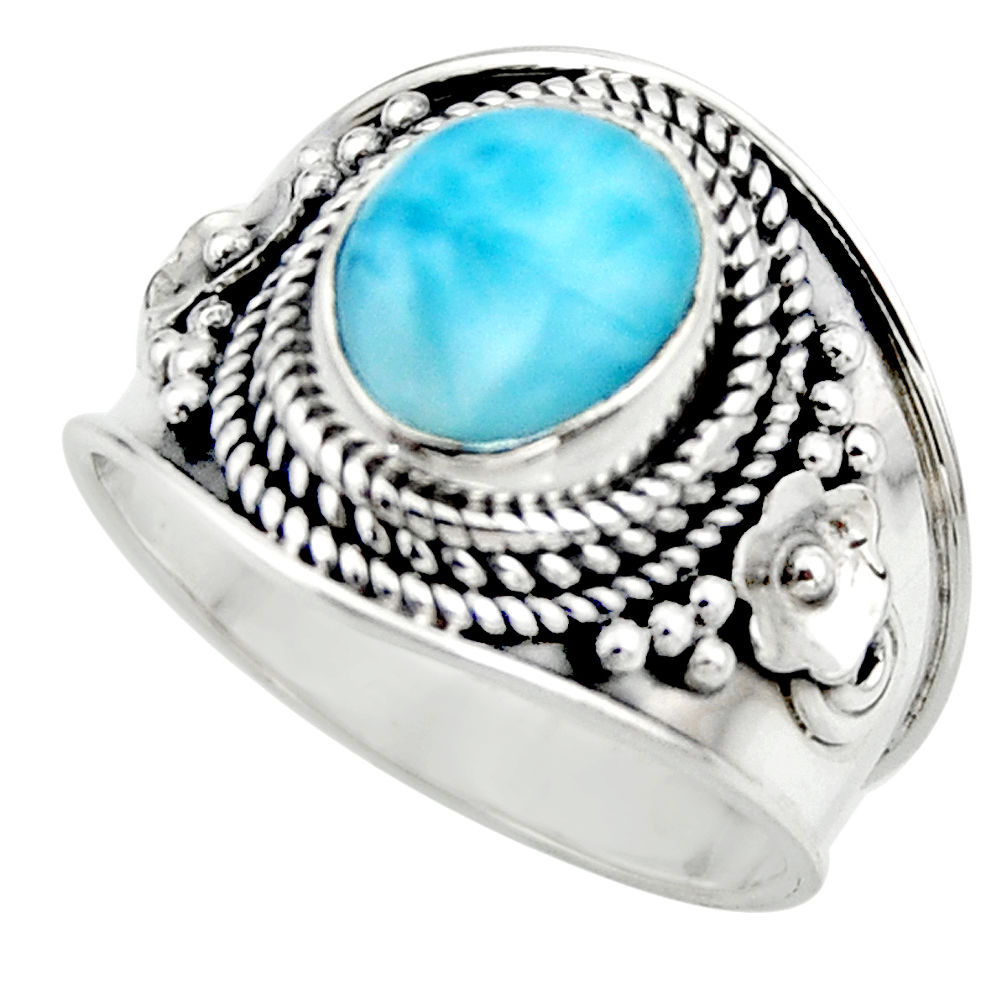 4.38cts natural blue larimar 925 sterling silver solitaire ring size 8 r52218