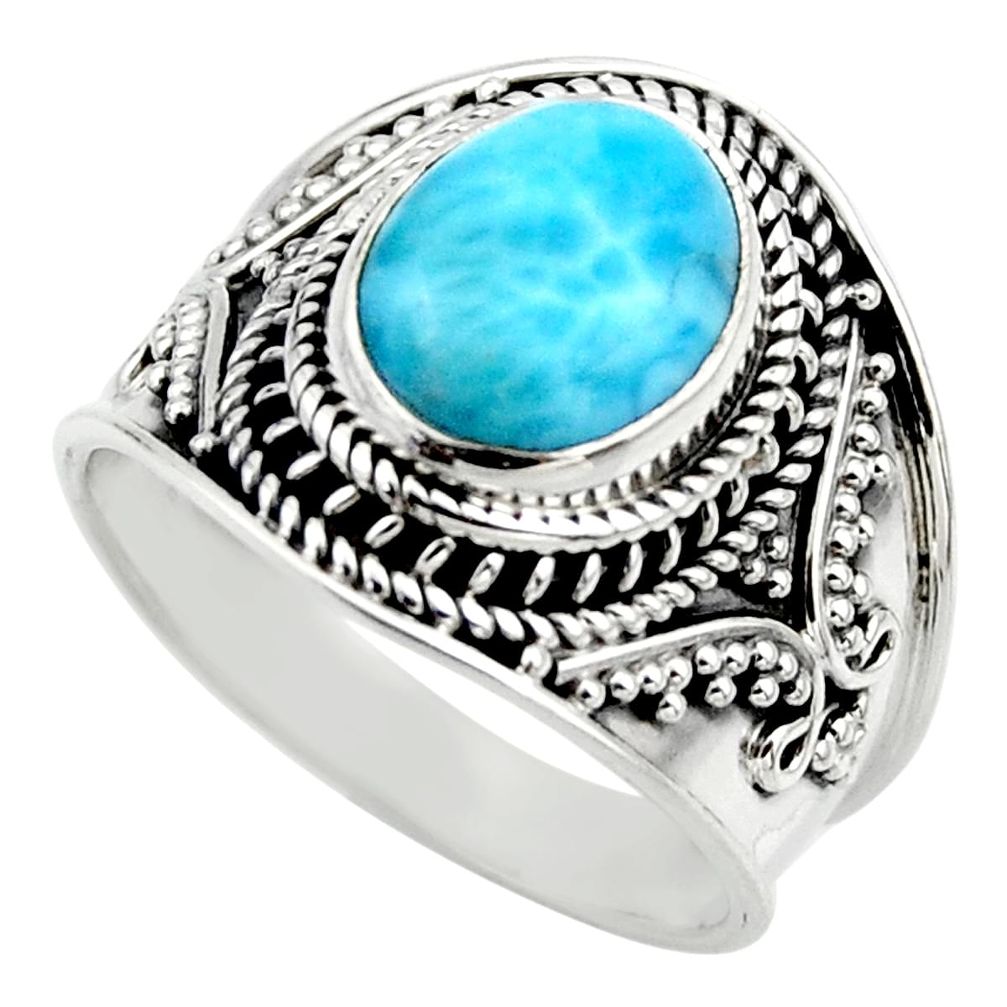 4.38cts natural blue larimar 925 sterling silver solitaire ring size 8 r52219