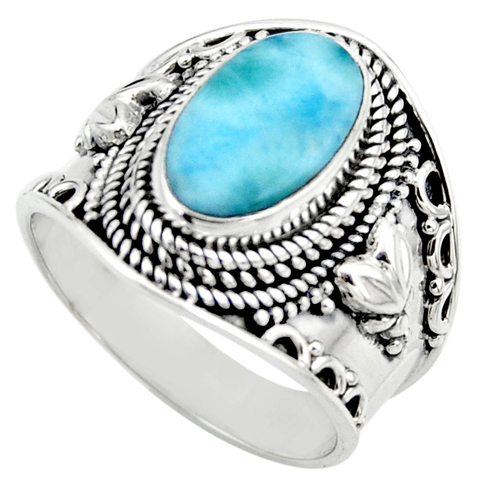 5.01cts natural blue larimar 925 sterling silver solitaire ring size 8 r52225