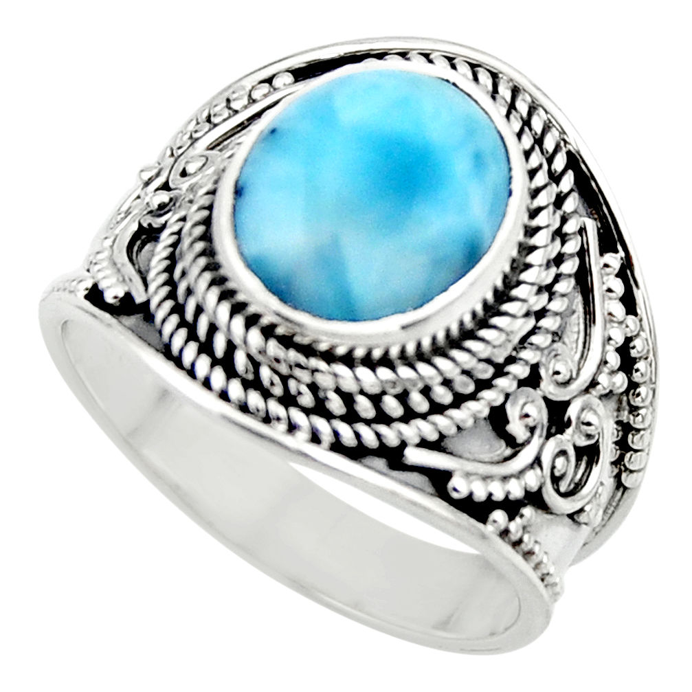 5.30cts natural blue larimar 925 sterling silver solitaire ring size 8 r52226