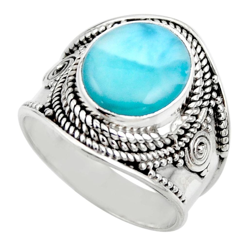 5.63cts natural blue larimar 925 sterling silver solitaire ring size 8 r52229