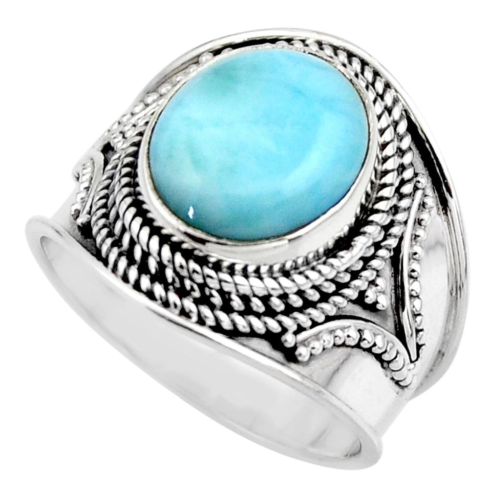 5.63cts natural blue larimar 925 sterling silver solitaire ring size 8 r52240