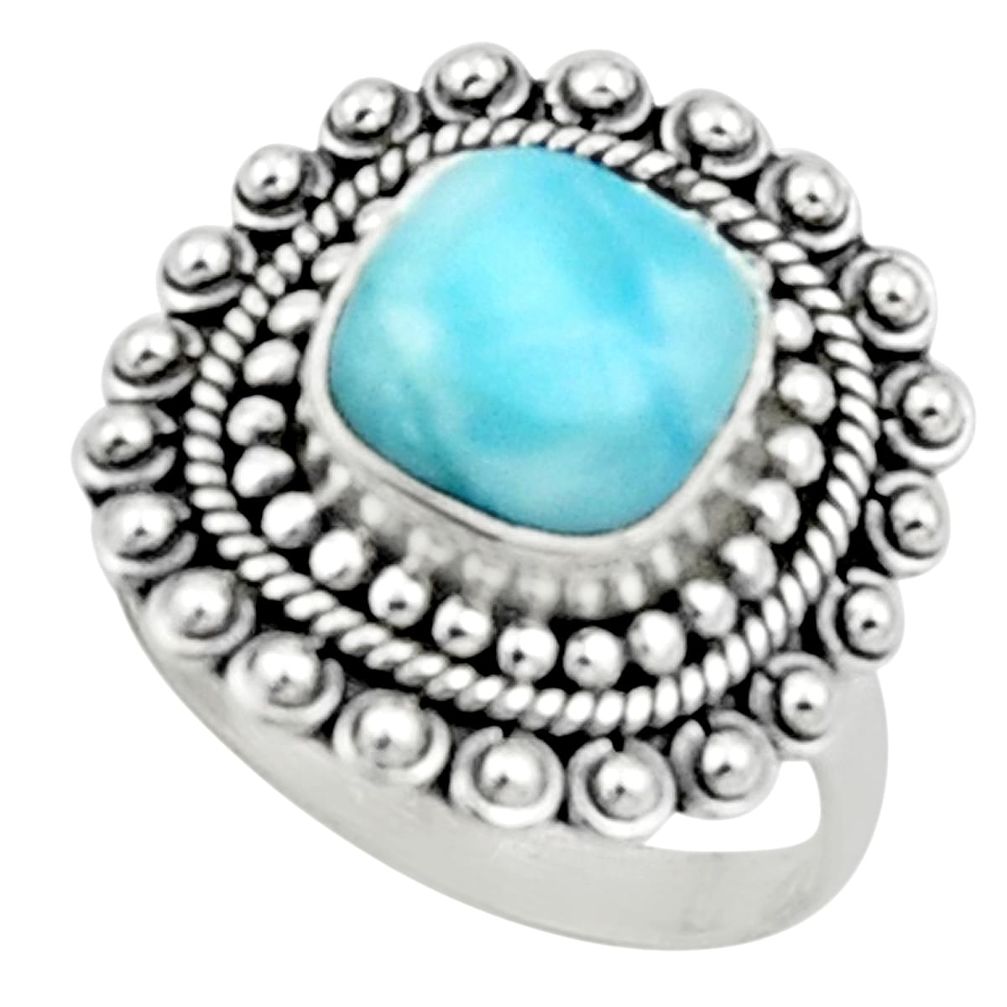 5.12cts natural blue larimar 925 sterling silver solitaire ring size 8 r52403