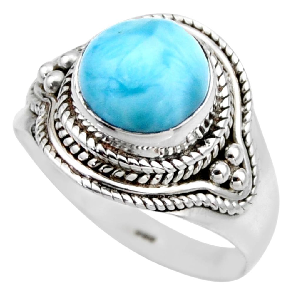 4.69cts natural blue larimar 925 sterling silver solitaire ring size 8 r53565