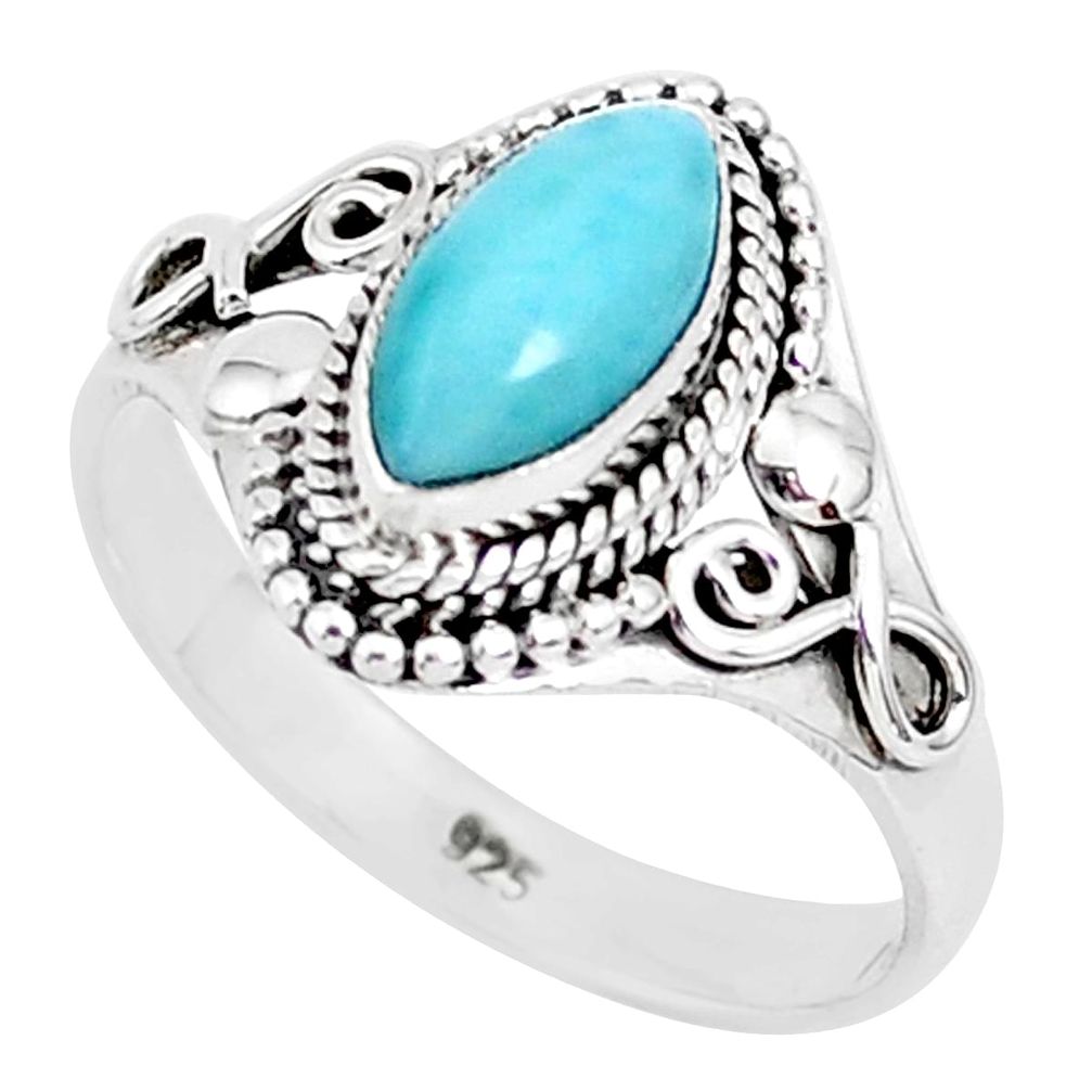 2.53cts natural blue larimar 925 sterling silver solitaire ring size 8 r93836