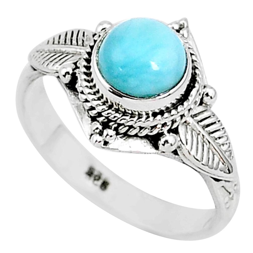 2.68cts natural blue larimar 925 sterling silver solitaire ring size 8 r93863