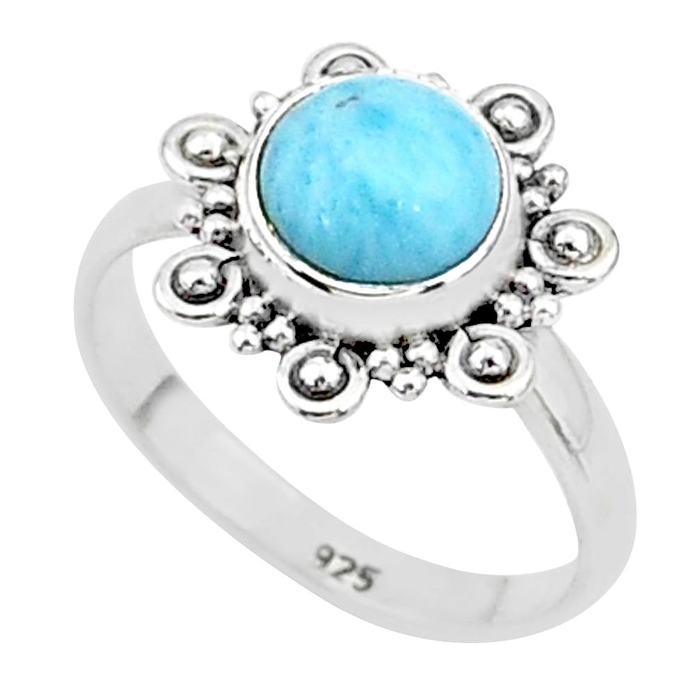 2.62cts natural blue larimar 925 sterling silver solitaire ring size 8 t4951