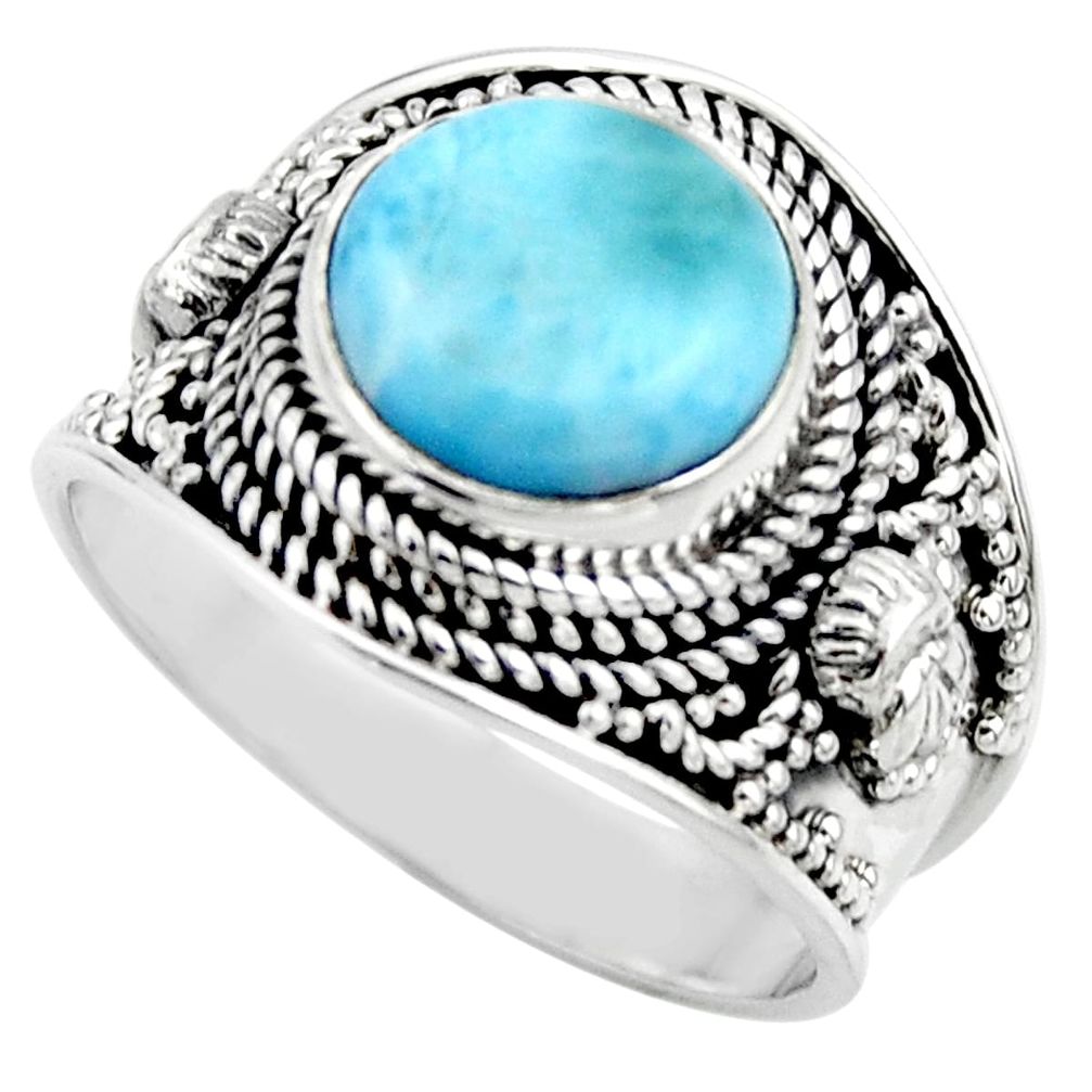 5.42cts natural blue larimar 925 sterling silver solitaire ring size 9 r52221