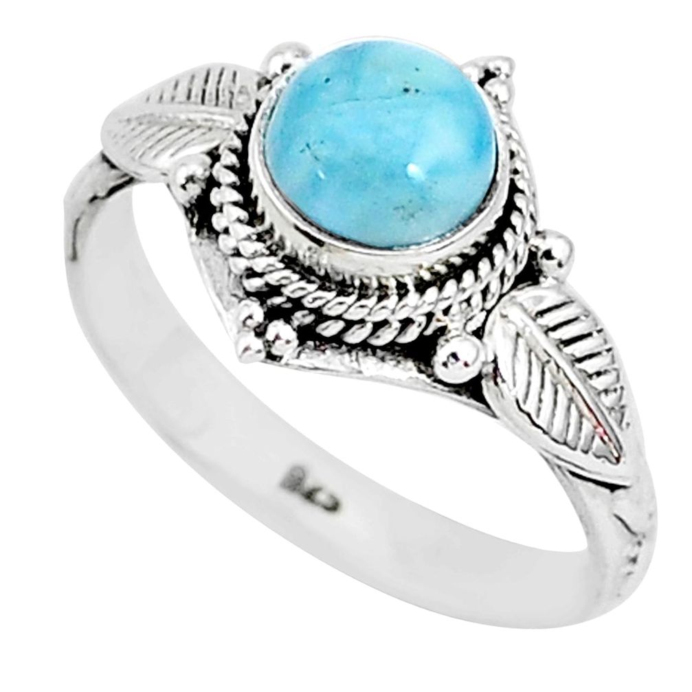 2.54cts natural blue larimar 925 sterling silver solitaire ring size 9 r93867