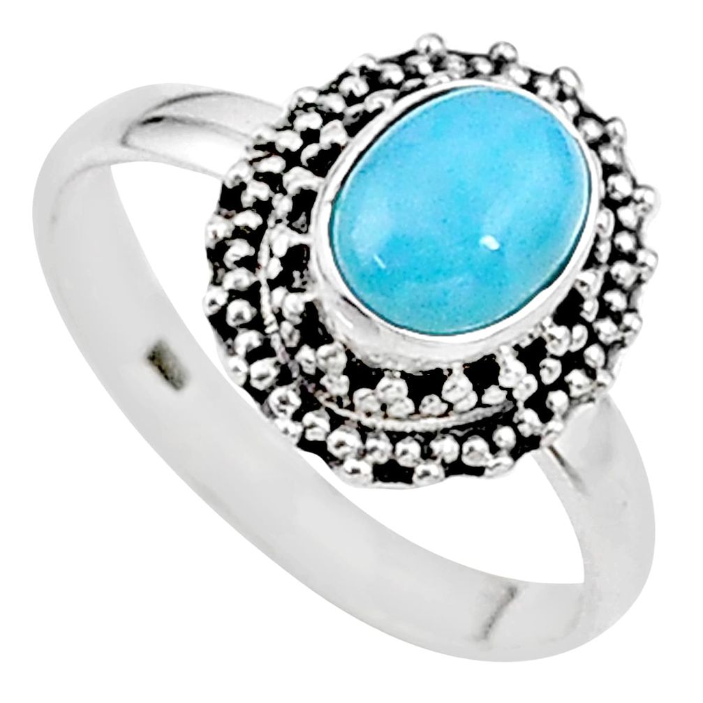 2.17cts natural blue larimar 925 sterling silver solitaire ring size 8.5 t15907