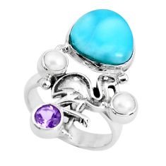 Clearance Sale- 6.73cts natural blue larimar amethyst 925 sterling silver ring size 7.5 p47689