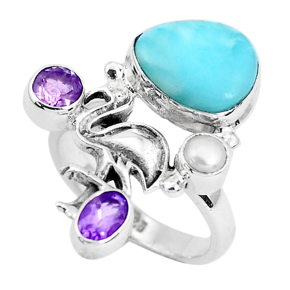 7.82cts natural blue larimar amethyst 925 sterling silver ring size 8.5 p47708