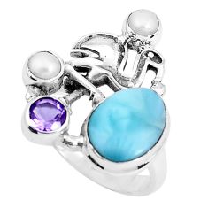 6.61cts natural blue larimar amethyst 925 sterling silver ring size 8 p47711