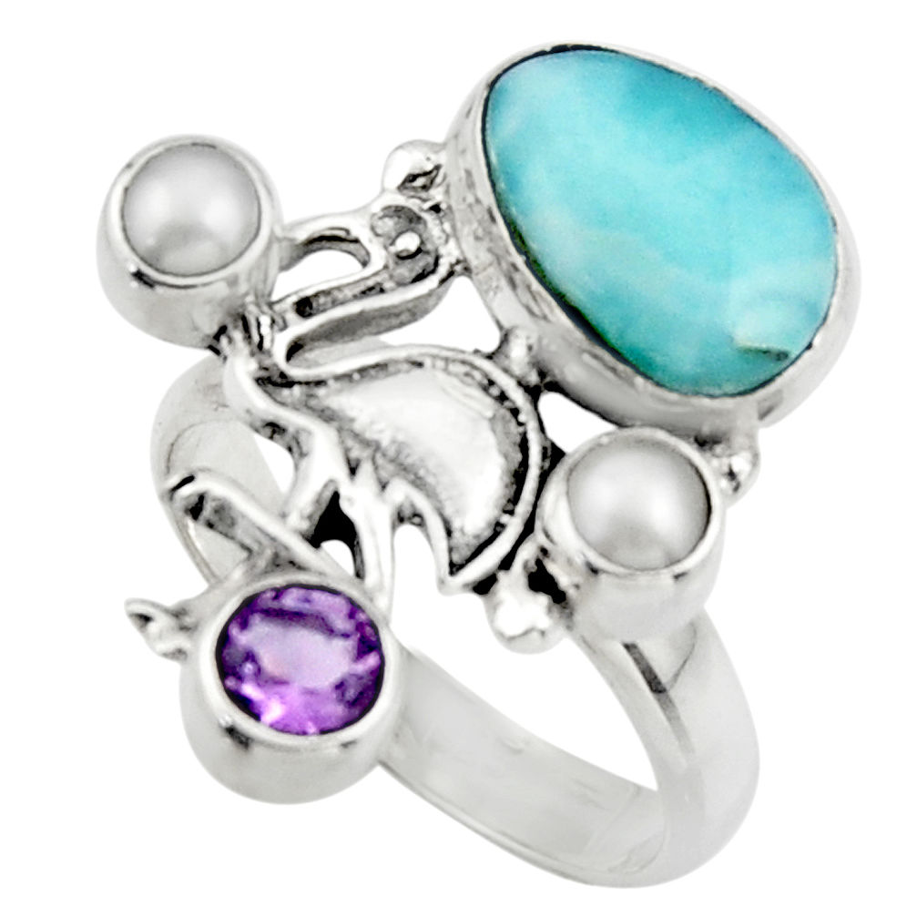 6.71cts natural blue larimar amethyst 925 sterling silver ring size 8 r44697