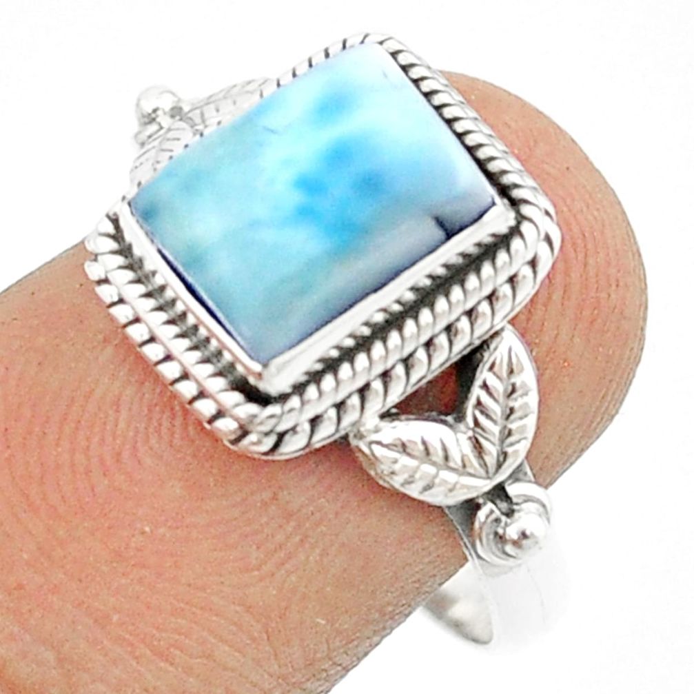 4.47cts natural blue larimar octagan 925 silver ring jewelry size 7 u31545
