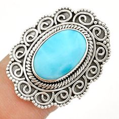 5.08cts natural blue larimar oval 925 sterling silver ring jewelry size 8 u88005