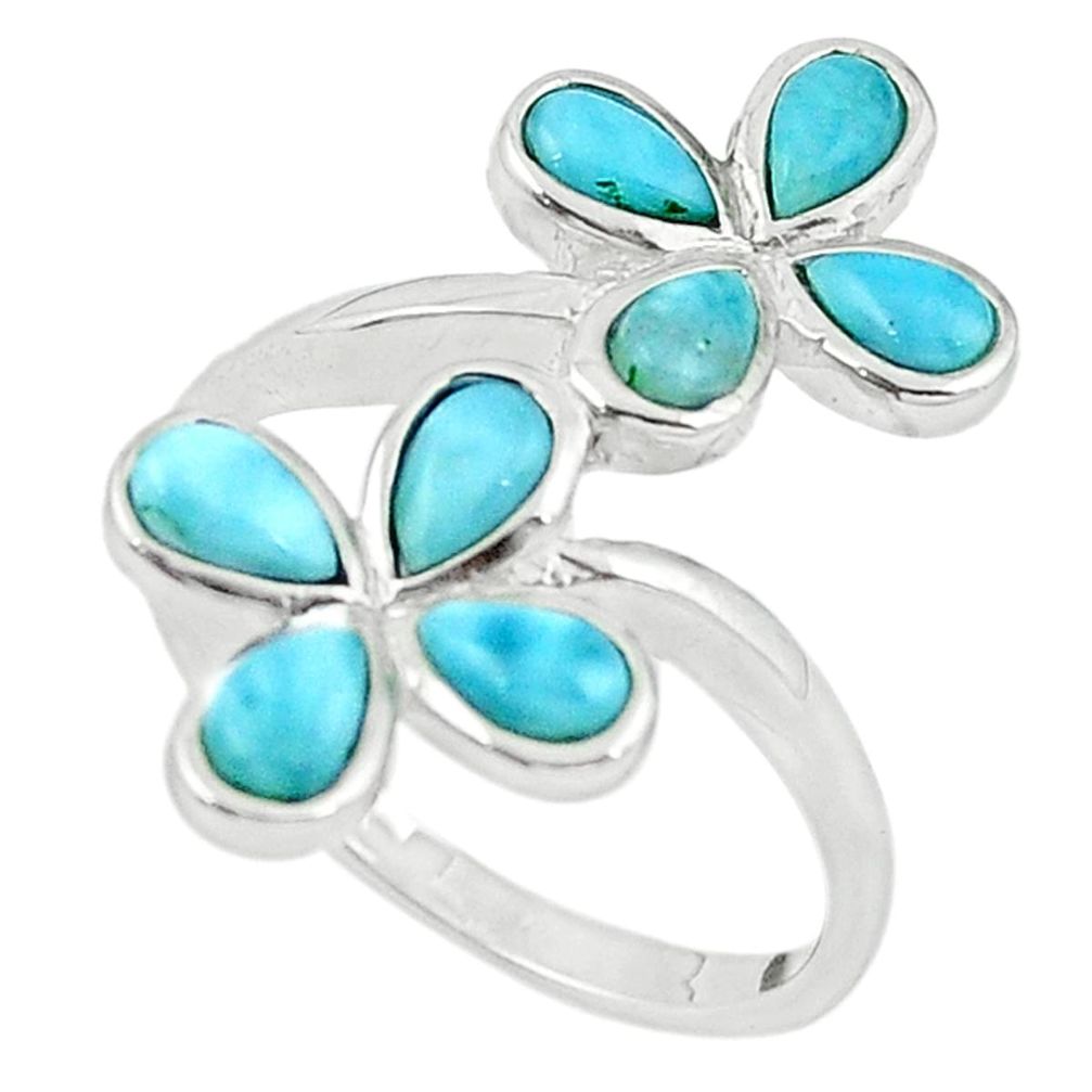 Natural blue larimar pear 925 sterling silver ring jewelry size 9 a63339 c15041