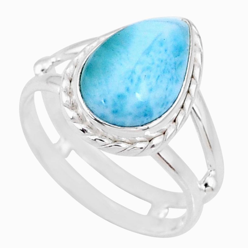 5.07cts natural blue larimar pear silver solitaire ring jewelry size 8.5 r68149