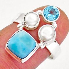 5.52cts natural blue larimar pearl topaz sterling silver ring size 7.5 y17775